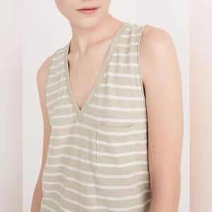 Madewell Whisper 100% Cotton Tank Top Striped Casual V-Neck Pocket. Size S NWOT